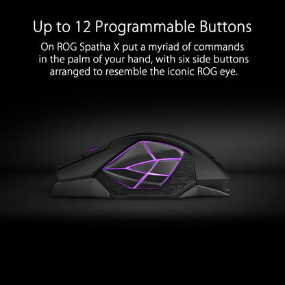 ASUS ROG Spatha X Wireless Gaming Mouse (Magnetic Charging Stand, 12 Programmable Buttons, 19,000 DPI, Push-fit Hot Swap Switch Sockets, ROG Micro Switches&Paracord and Aura RGB lighting),Black