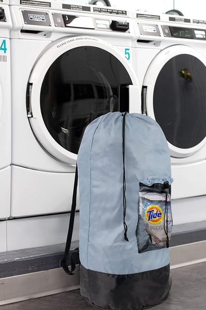 Laundry Bag Backpack with Shoulder Straps and Mesh Pocket Laundry Backpack