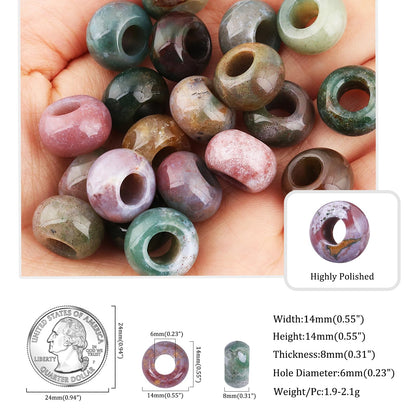 SUNYIK Indian Agate Large Hole (6mm) Rondelle Loose Charms European Bead fits Bracelet,Jewelry Makings Pack of 20
