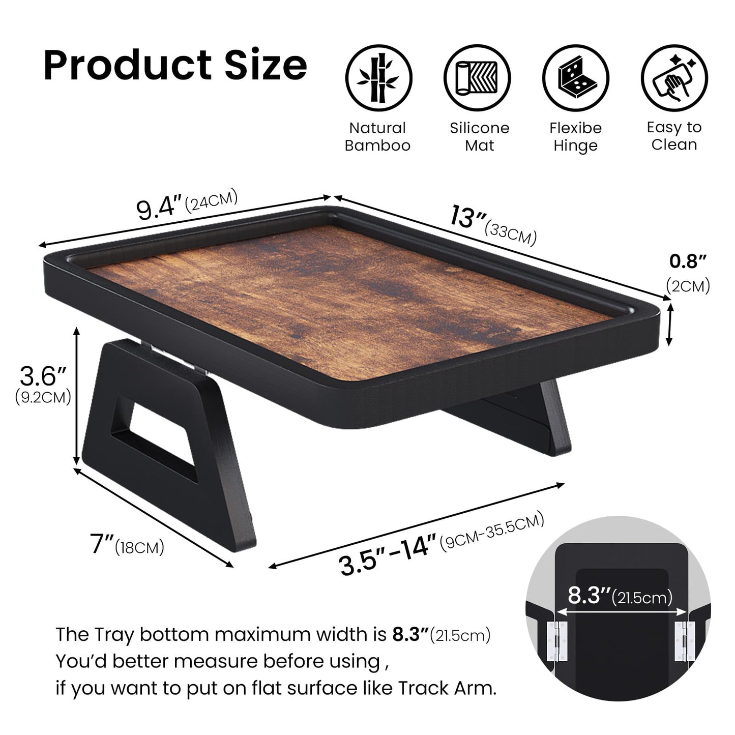 Danfoxer Couch Arm Tray,Wooden Folding Sofa Tray,Sofa Armrest Tray Clip-On Couch Desk for Drinks,Snacks,Phone,Remote Control