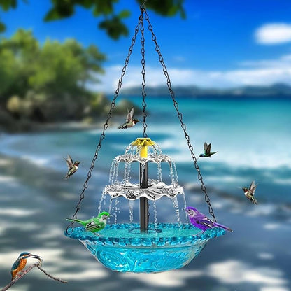 Solar Cascade Hanging Bird Bath Fountain,Solar Powered Cascade Hanging Bird Bath Fountain with Solars Pump,for Outdoor and Gardens (Pink)