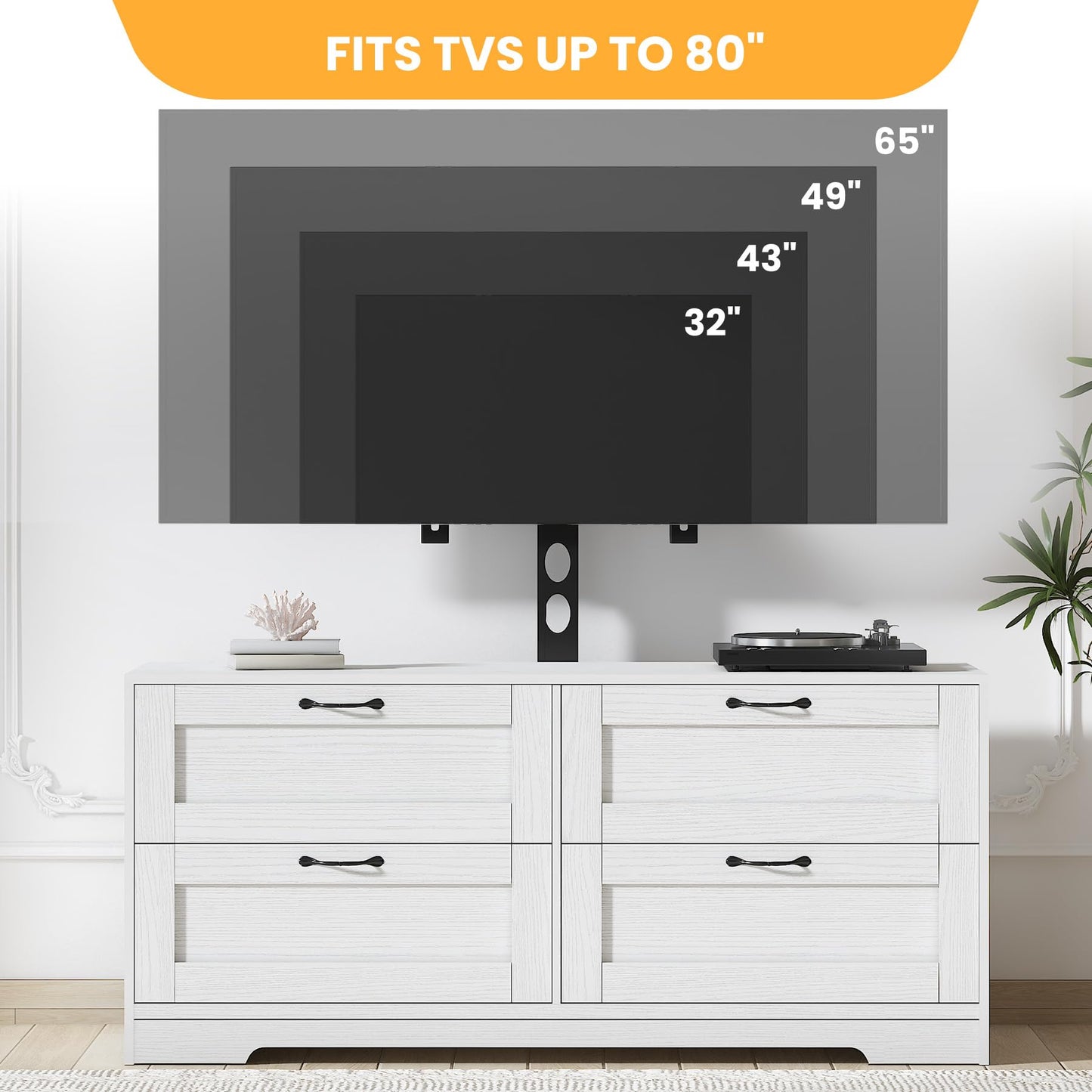 GAOMON TV Stand with Mount and 4 Drawers Storage for Living Room, Bedroom Fits 32/45/55/65/75/80 Inch TVs, Entertainment Center w/Height Adjustable Mount, Wood Media Console Tables, TV Stand Dresser