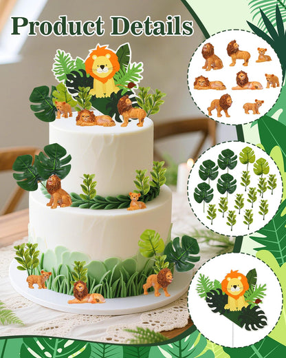 Glavatrix 25 Pcs Lion Cake Topper Lion Birthday Party Decorations Jungle Safari Animal Cake Decoration for Lion Wild Animal Theme Baby Shower Kids Boys Girls Birthday Party Supplies