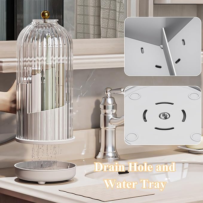 Toothbrush Holders with Cover, Drainage Rotating Electric Toothbrush Organizer