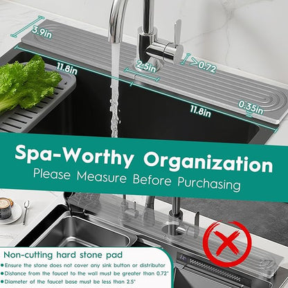 24 Inch Stone Faucet Mat for Kitchen Sink, Kitchen Sink Splash Guard-Water