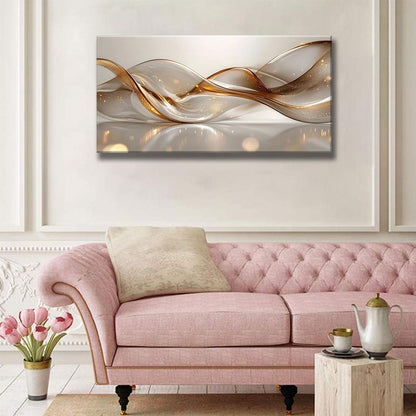 Modern Large Living Room Canvas Wall Art Gold Abstract Lines Decor painting Pictures Transparent Wave Neutral Posters Prints for Bathroom Bedroom Office Hallway Home Decoration