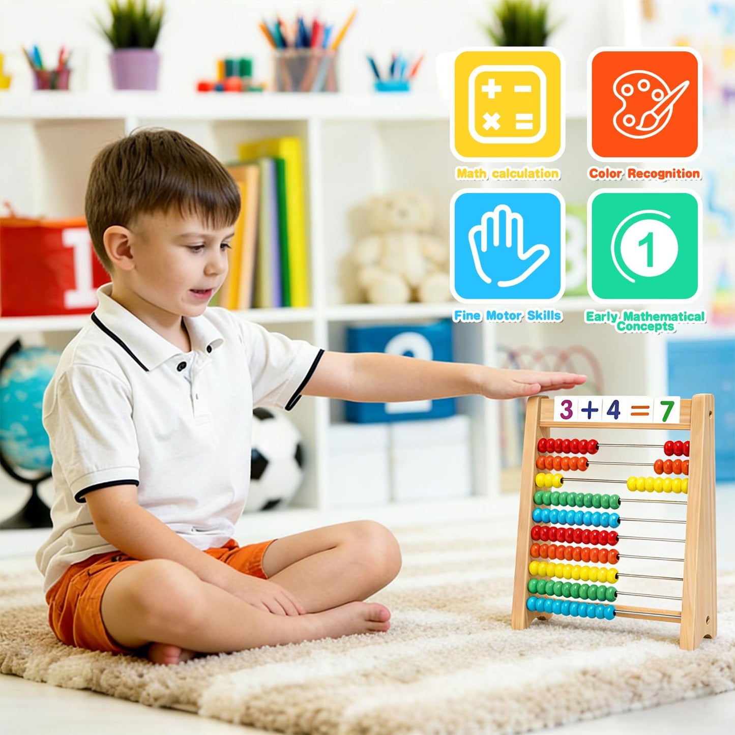 Wooden Abacus for Kids Math Games for Kids 5-7 Abacus Counters Homeschool Counting Toys for 3-5 6-8 Boys Girls Gifts Math Manipulatives Educational Learning Toys for 4 Year Old with Number Cards 1-100