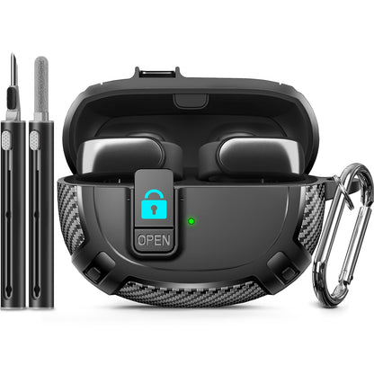 Ljusmicker for Bose Ultra Open Earbuds Case Cover 2024 with Cleaner Kit,Military Hard Cover with Lock for Bose Open Ear Earbuds Charging Case Accessories with Keychain for Men Women-Black