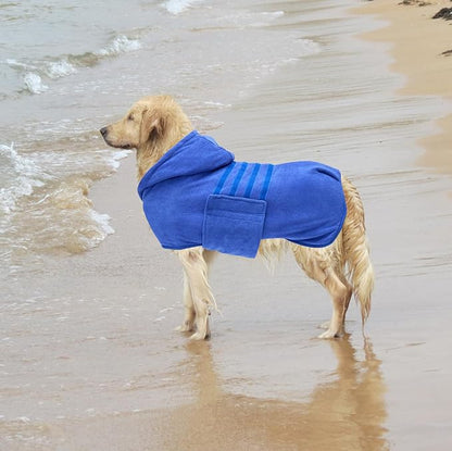 Geyecete Dog Drying Coats with Hood - Absorbent Robe Dry Fast Dog Towel - Microfibre Fast Drying Super Absorbent - Blue - S