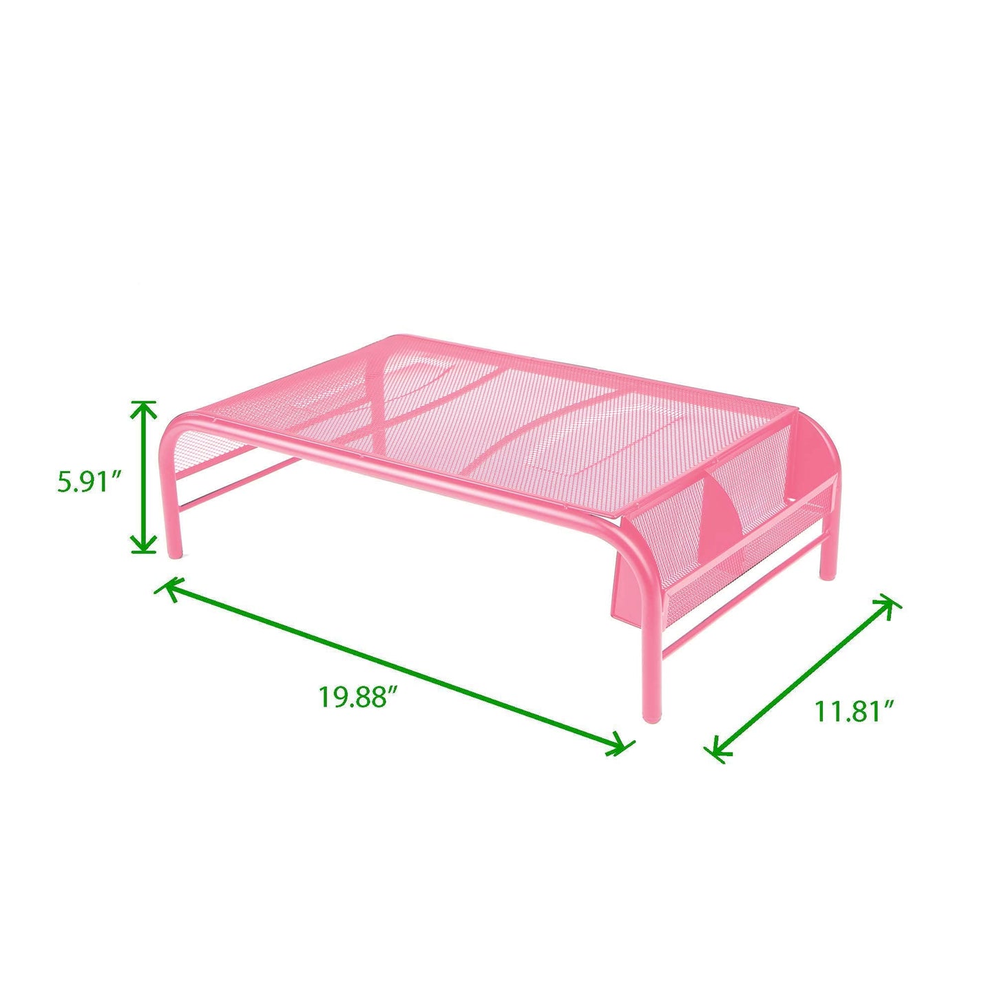 Mind Reader Monitor Stand, Ventilated Laptop Riser, Desktop Organizer, Side Storage, Metal Mesh, 20" L x 11.5" W x 5.5" H, Pink