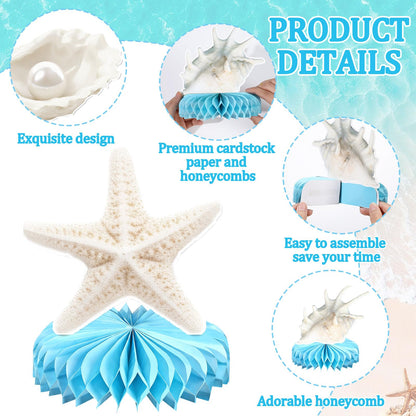 12Pcs Under the Sea Party Honeycomb Decoration Ocean Seashell Centerpieces for Table Coastal Beach Party Table Decoration Seashell Starfish Centerpieces Decor for Nautical Birthday Party Supplies
