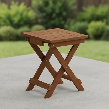 Furinno TIOMAN Folding Outdoor Side Table, Wooden Patio End Table for Garden, Porch, Balcony, Teak Oil, Light Wood