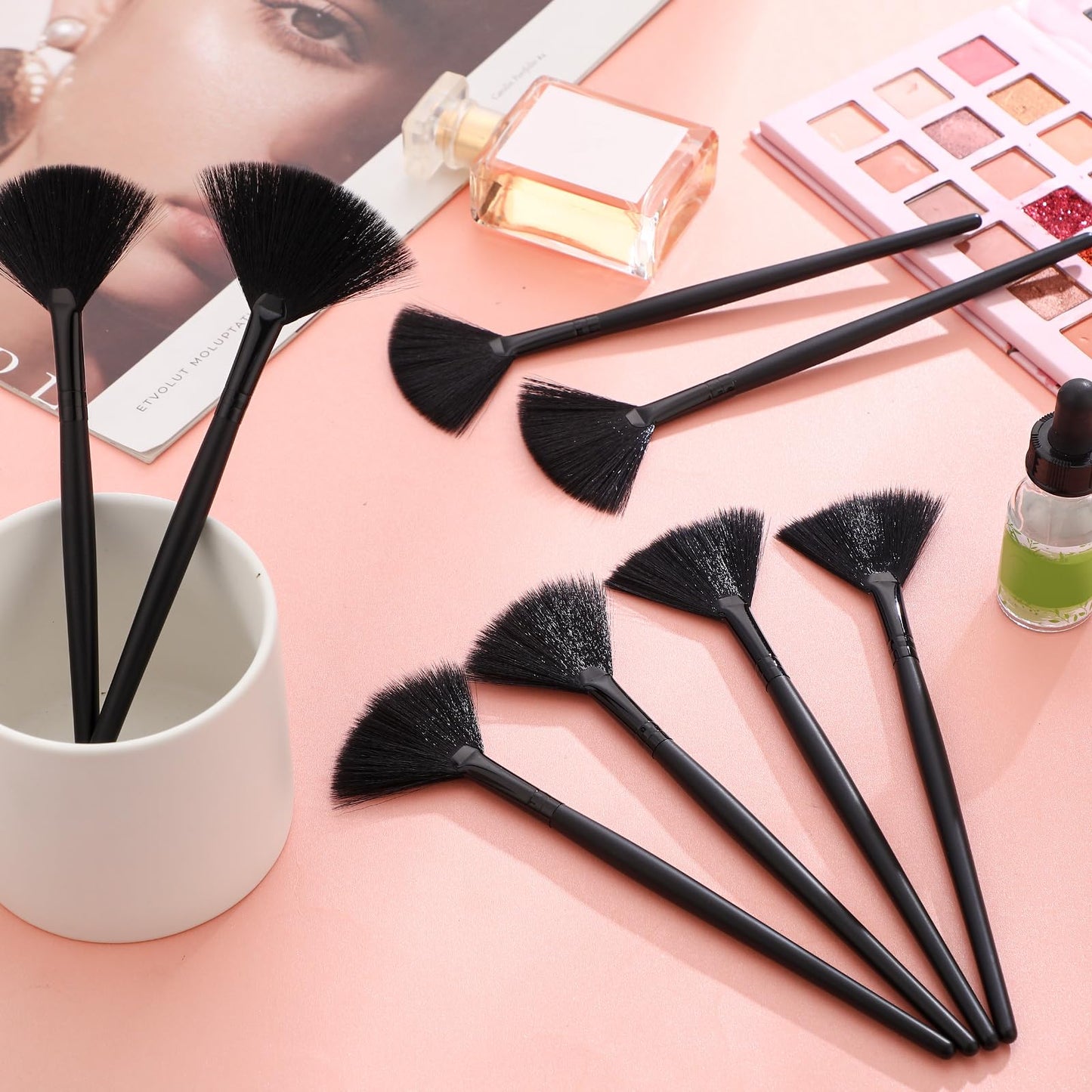 9 Pieces Facial Fan Mask Brushes, Soft Facial Applicator Brushes Tools for Peel Glycolic Makeup for Mud Cream(Champagne)
