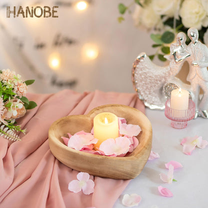 Hanobe Decorative Bowls for Entryway Decor: Small Heart Shaped Wood Key Bowl for Coffee Table Decor - Neutral Prayer Bowls for Home Kitchen Living Room, 7.8"