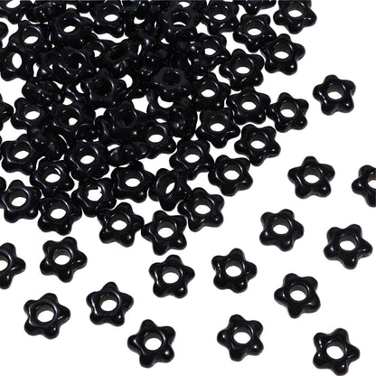 TUMBEELLUWA 10 Pcs Natural Crystal Flower Shaped Beads for Jewelry Making 5 mm, Black Obsidian Large Hole Beads for Crafts Macrame Hair Braids
