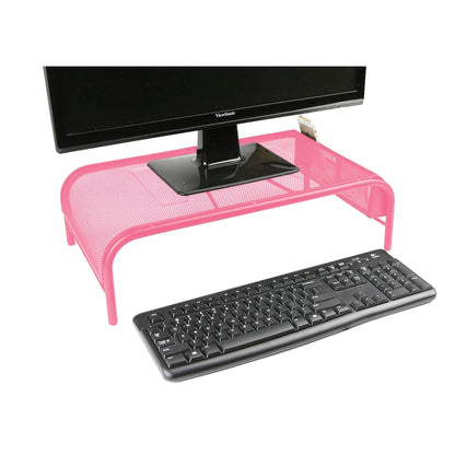 Mind Reader Monitor Stand, Ventilated Laptop Riser, Desktop Organizer, Side Storage, Metal Mesh, 20" L x 11.5" W x 5.5" H, Pink