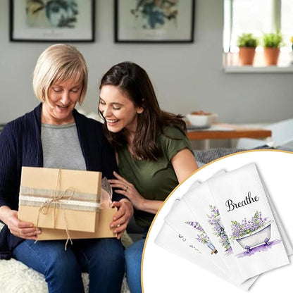 Farmhouse Purple Botanical Bathroom Hand Towels, Relax Breathe Soak Unwind