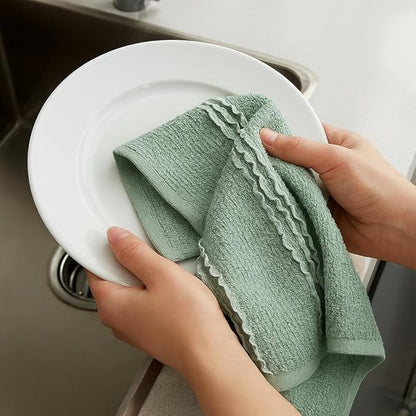 Sage Green Kitchen Dish Towels: 100% Cotton Cloth Soft Cleaning Drying
