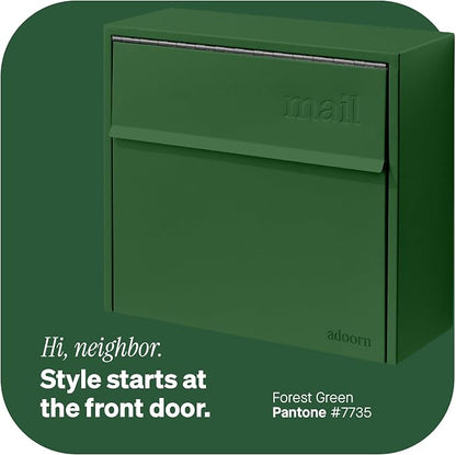 Adoorn Lockable Wall Mount Mailboxes for Outside - Small Anti-Theft Locking Mailbox for Letters - Weatherproof Construction - Durable Steel - 13.5" H x 15" L x 5.5" D - Forest Green