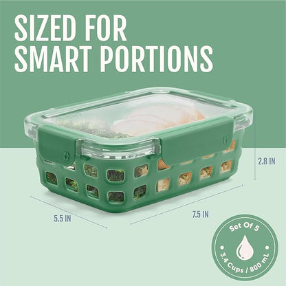 Ello Duraglass 3.4 Cup Meal Prep Sets 10Pc, 5 Pack Set- Glass Food Storage