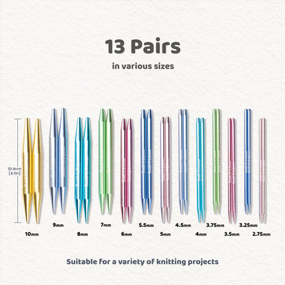 Ruidi Interchangeable Aluminum Circular Knitting Needles Set - 13 Pairs of 4 Inch (10cm) Needles with 4 Cables, Needle Holders & Leather Bag - Perfect for Smooth Knitting & Versatile Projects