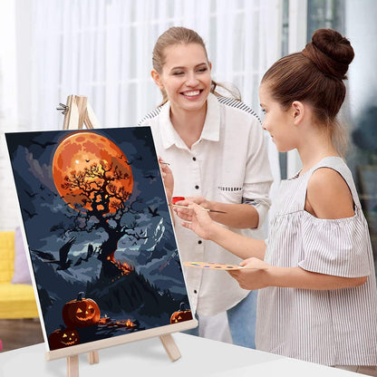 Halloween Paint by Numbers for Adults with Framed Canvas-with Wooden Easel,Paint by Numbers Kits Framed Canvas,DIY Acrylic Oil Painting Kits with Brushes Nice Gift Box for Home Wall Decor(12x16 Inch)