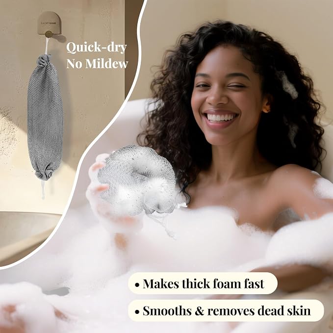 African Net Sponge Authentic-4 Packs African Exfoliating Net Sponge,Bath Sponges for Shower,42 inch Long for Normal to Sensitive Skin,Body Exfoliator Shower(Green,Olive Green,Light Gray,Black)