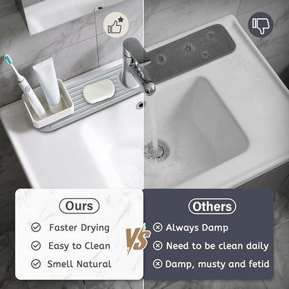 Stone Faucet Mat for Kitchen Sink, 2 Set/4PCS Quick Dry Diatomaceous Earth