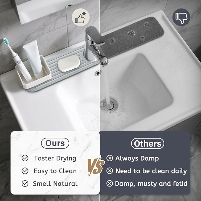 Stone Faucet Mat for Kitchen Sink, 2 Set/4PCS Quick Dry Diatomaceous Earth Tray