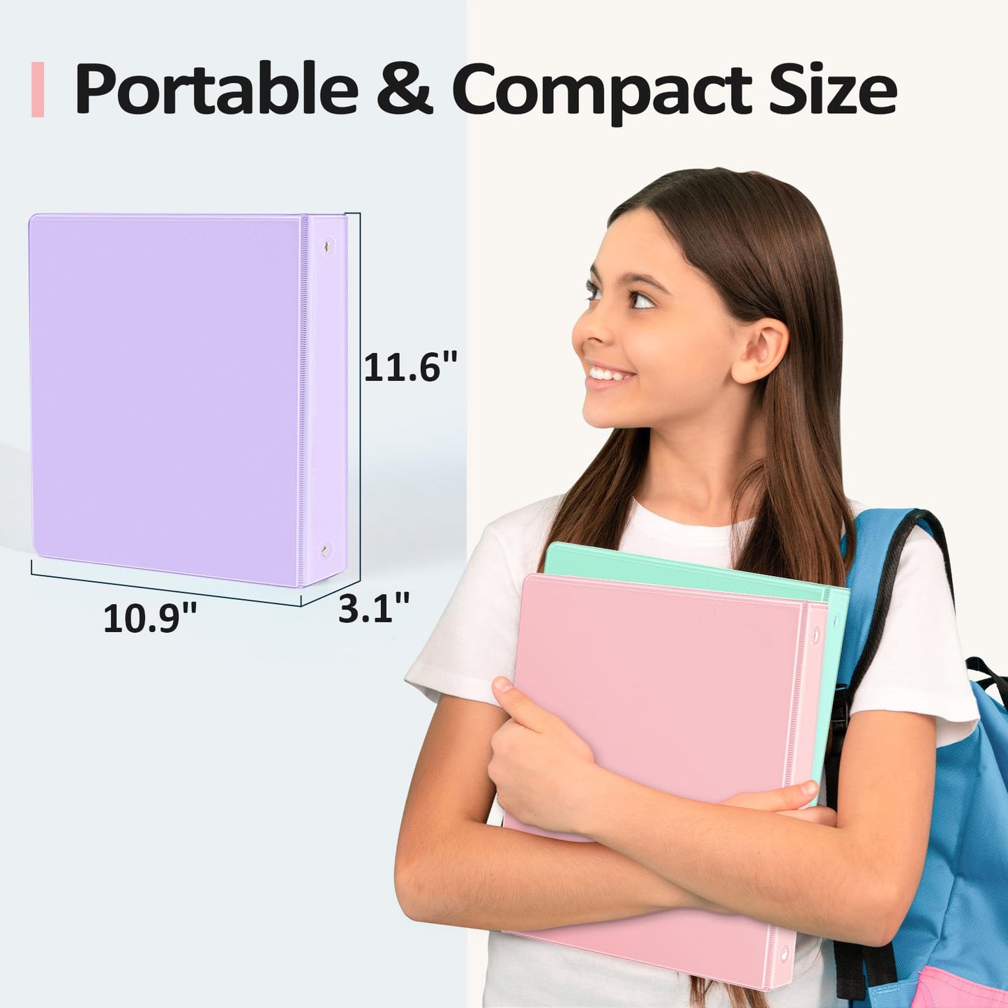 BinderX Extra Durable 3 Ring Binder, Round Ring 2 Inch Binders, Fits 450 Sheets of 8.5x11 Paper, Customizable View Cover with Inside Pockets, Cute 2" Binder, School Supplies for Girls, Aqua Blue