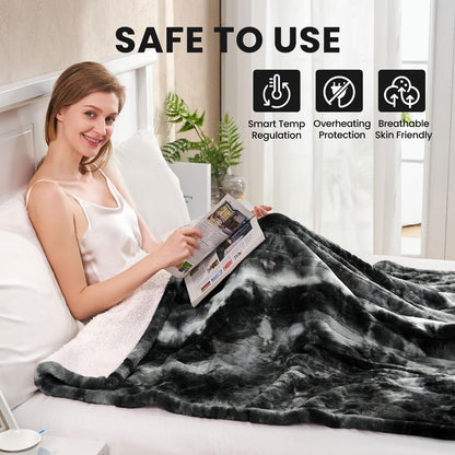 Electric Heated Blanket 50"x60",Luxury Grey Faux Fur Electric Throw Blanket,Fast Heating Soft Fluffy Thick Electric Blanket with 6 Heating Levels & 12H Auto Off