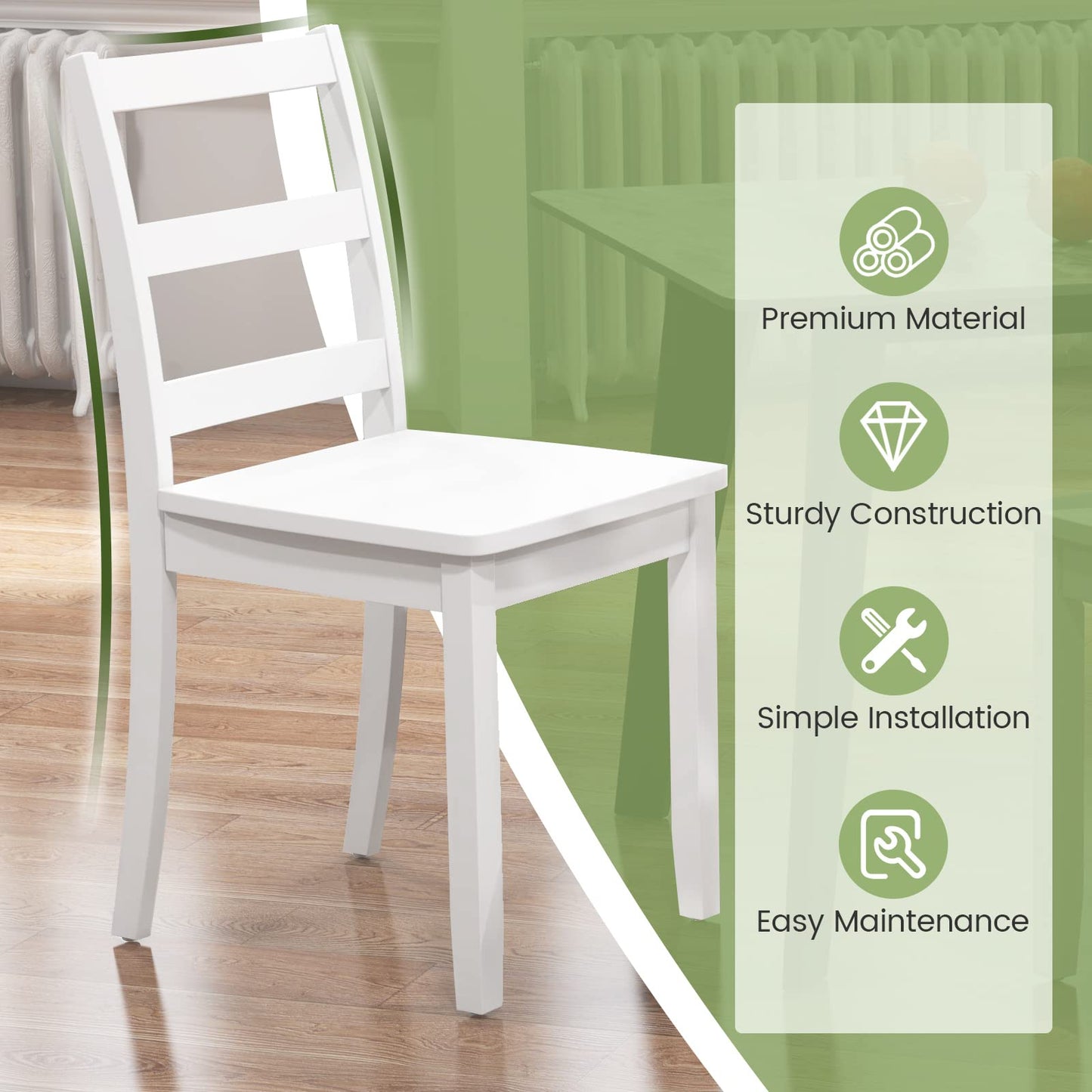 Giantex Wood Dining Chairs Set of 2 White - Wooden Armless Kitchen Chairs with Solid Rubber Wood Legs, Non-Slip Foot Pads, Max Load 400 Lbs, Farmhouse Style High Ladder Back Dining Room Chairs