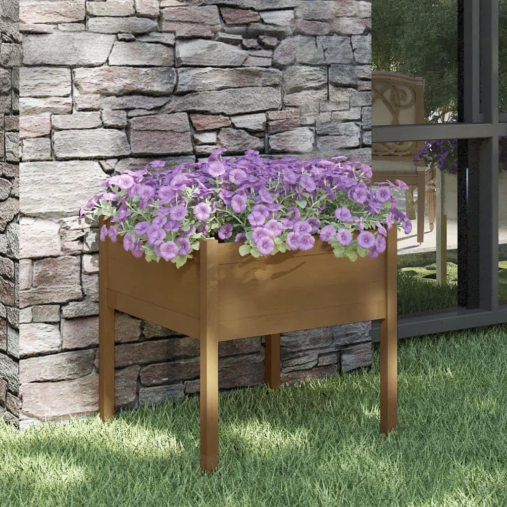 Coespram Rustic Square Garden Planter 27.6 in Honey Brown Solid Pine Wood Large Outdoor Planter Box for Patio Porch Backyard Flower Vegetables