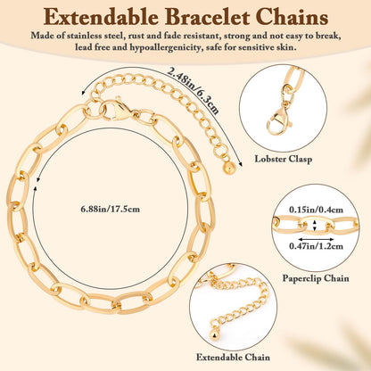 Flasoo 416 Pieces Gold Charm Bracelet Making Kit, Including Paperclip Chain Bracelets, Charms, Jump Rings for Jewelry Making