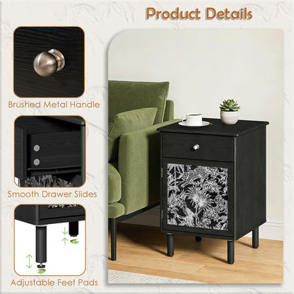 DAELIFKER Black Wood Mid-Century Modern Nightstand, Bedside Table with Drawer and Cabinet, Vintage Wooden Side Table with Storage for Bedroom Living Room, 16"x16"x24"