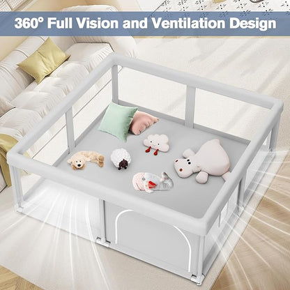 Baby Playpen for Babies and Toddlers 50 x 50 inch, Play Yards Indoor & Outdoor, Sturdy Safety Play Pen with Soft Breathable Mesh, Baby Fence