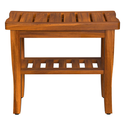 Teak Wood Shower Bench Stool with Storage Shelf, Wooden Waterproof Bathroom Spa Bathing Teak Shower Stool with Non-Slip Feet Gadget 2024 for Indoor or Outdoor Shower Chair Seat Organizer