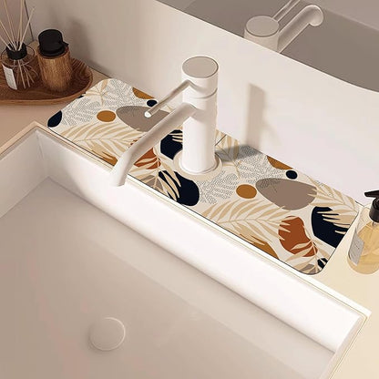 Boho Tropical Leaves Kitchen Sink Splash Guard Mat Absorbent Fast Drying Mat