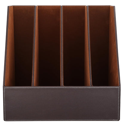 KINGFOM 4-Slot Wood Leather Document Files Holder Rack Stand Desk Files Organizer Papers Collection Cabinet (4 slot brown)