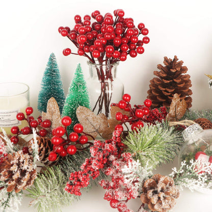 Fangoo 20 Pack 7 Inch Artificial Red Berry Picks for Christmas Tree Burgundy Red Berries Stems Holly Berry Branches Ornaments Wreath Crafts Wedding Holiday Season Winter Home Decor