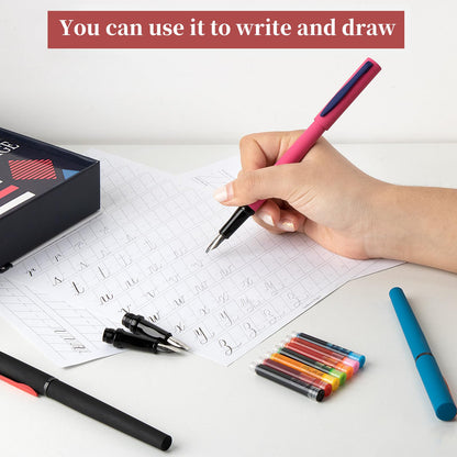 DTianSir Calligraphy Pen Set,Fountain Pens with 7 Different Replaceable Nibs with 60 Ink Cartridges(12 Colors),Calligraphy Set for Beginner Writing Drawing