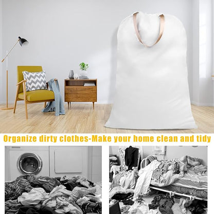Cotton Canvas Laundry Bag with Handles & Drawstring Straps, Heavy Duty Extra