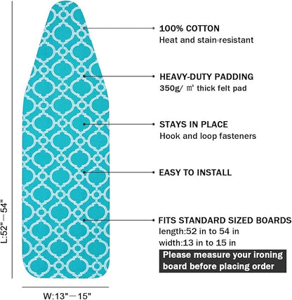 Ironing Board Cover and Pad Standard Size 15" x 54", 3 Pairs of Hook and Loop