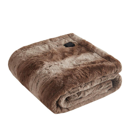 Beautyrest Zuri Reversible Faux Fur to Mink Electric Blanket, Auto Shut Off, Virtually Zero EMF, Multi Heat Setting, UL Certified, Machine Washable, Natural Marble Throw 50x70