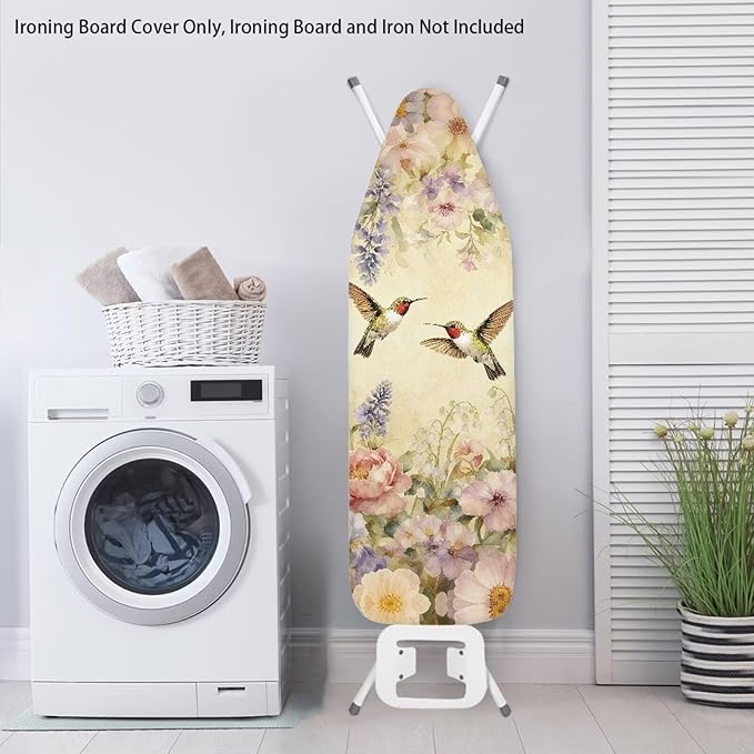 Purple Bird Flowers Ironing Board Cover Stretchy Extra Wide Table Top Ironing