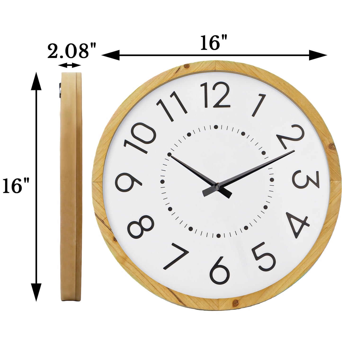 INTERHOMART Farmhouse Silent 16" Wall Clock Battery Operate,Wooden Non Ticking Sweep Movement, Large Farmhouse Wall Clock for Kitchen, Bedroom, Home Office, Living Room Decor, Arabic Numerals