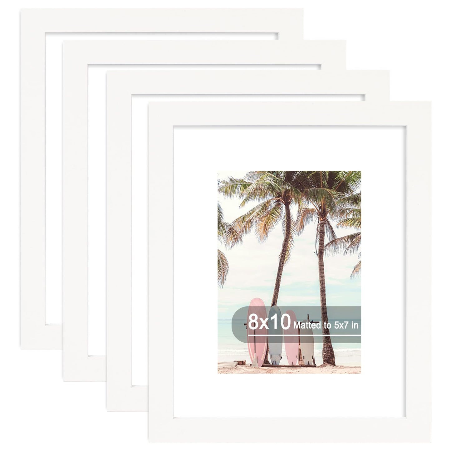 Hongkee 8x10 Picture Frame (4 Pack, White) Made of Real Glass and Wooden Frame - Display Pictures 5x7 with Mat or 8x10 Without Mat, 8 by 10 Photo Frames TableTop Display and Wall Mounting