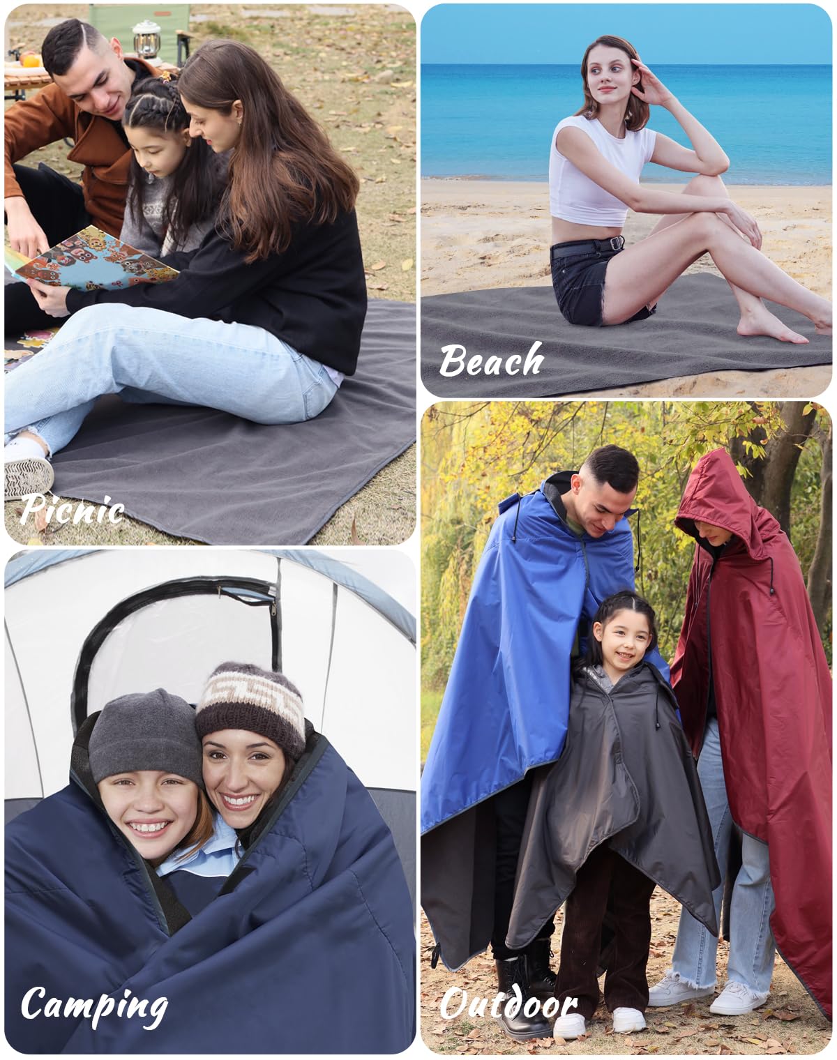 DUKUSEEK Hooded Stadium Blanket, Camouflage Waterproof Windproof Outdoor Fleece Blanket - Large (79x56), Portable, Wearable, Warm for Outdoor Hunting, Sporting Events…