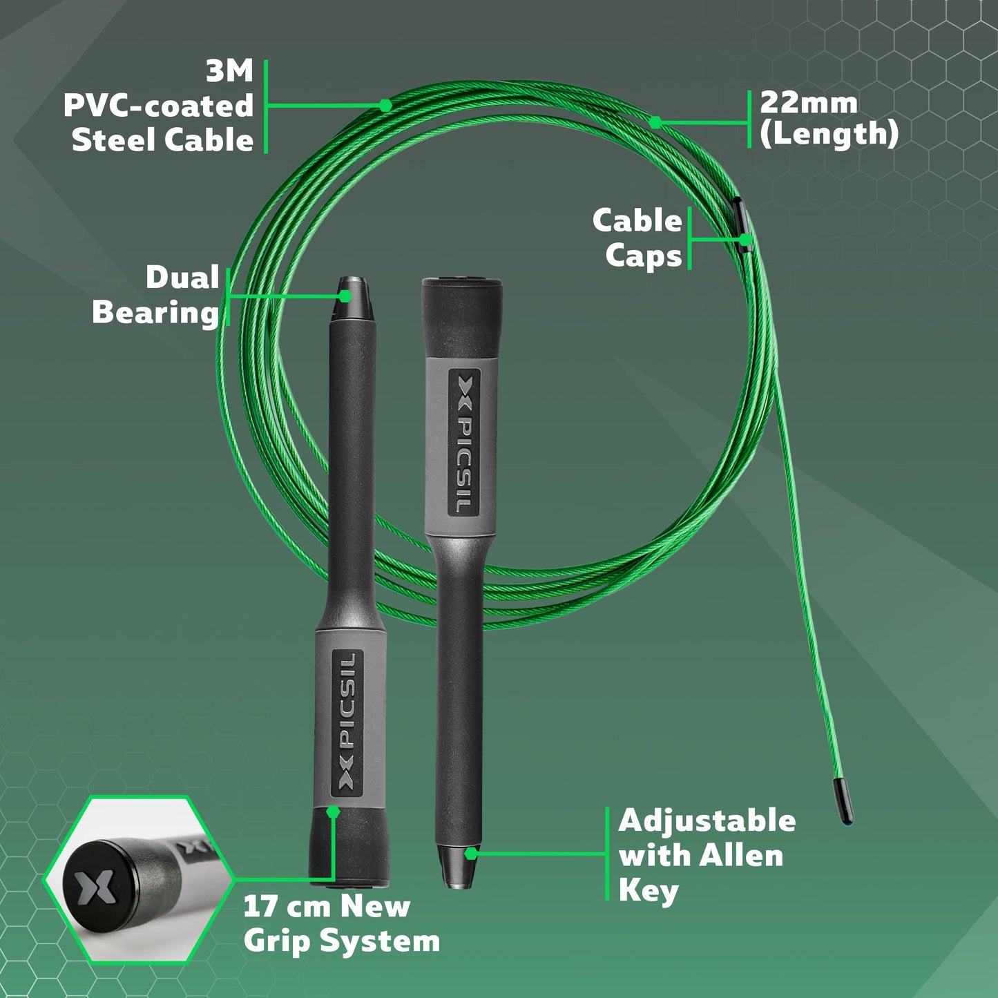 PICSIL Sphinx Rope, 360° Speed Jump Rope with Dual Bearing System, Fast, Lightweight Skipping Rope Made from ABS Plastic, Jump Ropes for Fitness, Boxing, and Conditioning, For All Ages, Black