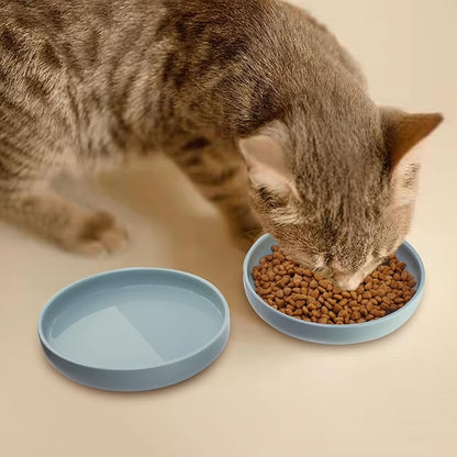 Ceramic Cat Bowls,Shallow Cat Dishes for Food and Water, 6 inch Matte Finish Wide Cat Food Bowl,Whisker Fatigue Free Pet Puppy Kitten Bowl Set of 3,Dishwasher Safe